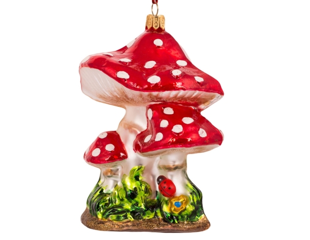 Suspension De No L Champignon Rouge Et Blanc En Verre Souffl H Cm