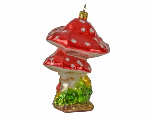 Suspension De No L Champignon Rouge Et Blanc En Verre Souffl H Cm