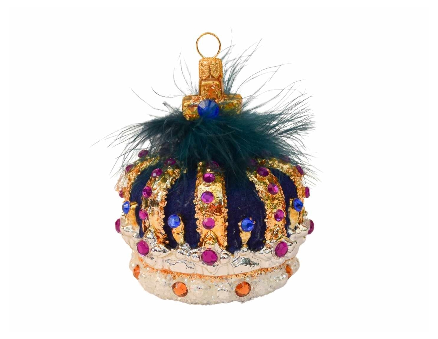 Boule de Noël luxe couronne bleue Verre soufflé Made in Europe