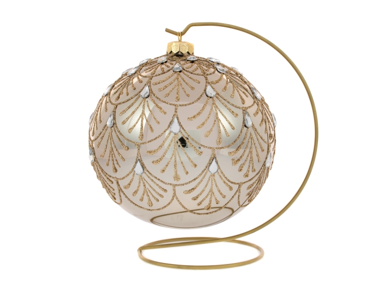 Boule De Noël Bronze Avec Support Motif Baroque Strass Goutte ø 15cm