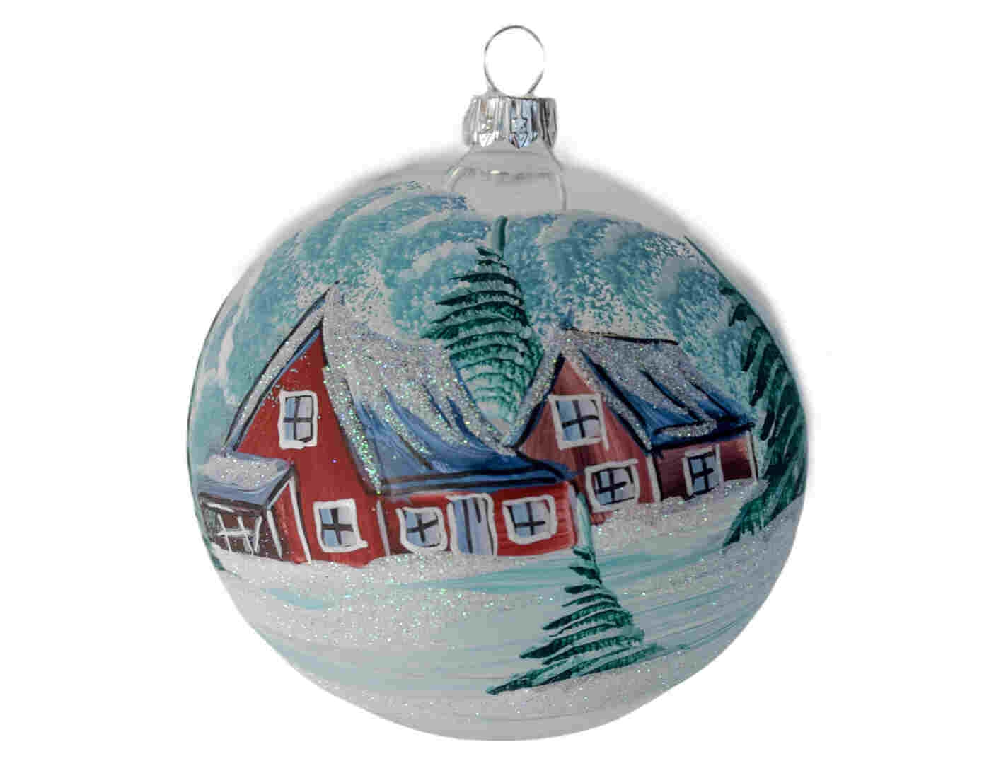 Boule de Noël verre soufflé décor chalet D 10cm