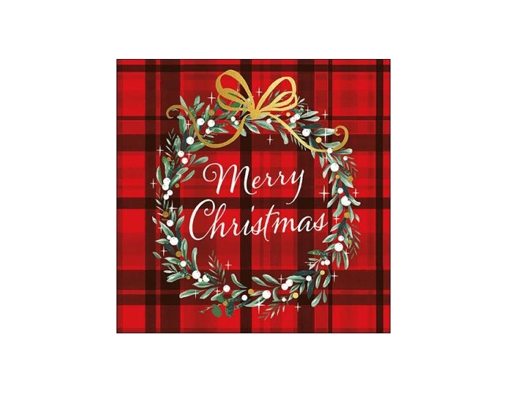 Serviette tartan rouge Merry Christmas 25x25