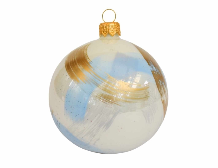 Boule de Noël blanche doré bleu D8cm