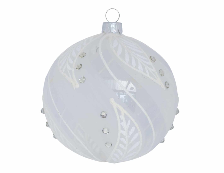 Boule de Noël transparente feuilles blanche D10cm