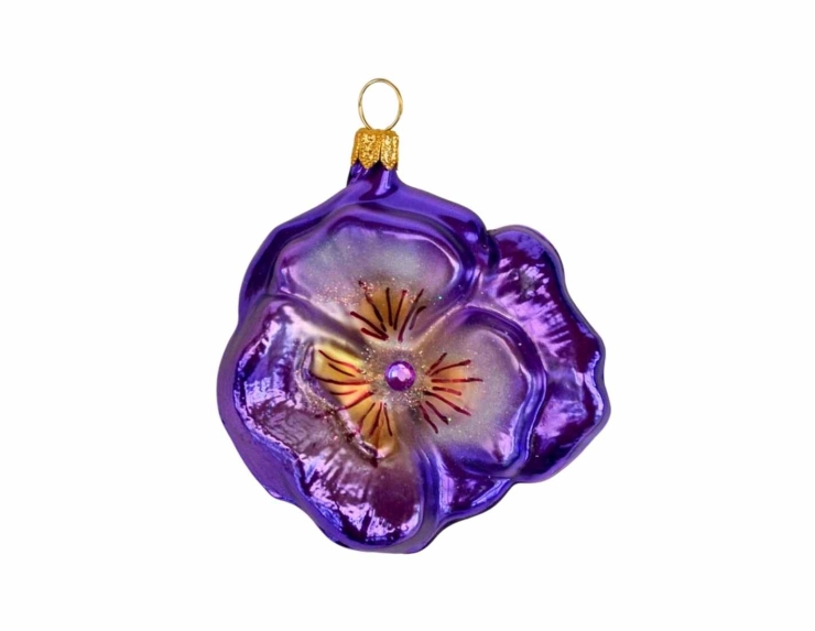 Suspension fleur pensée mauve verre soufflé D7cm