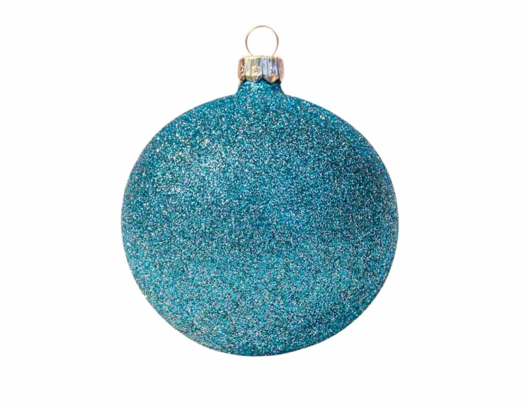 Boule de Noël bleu pailleté D8cm