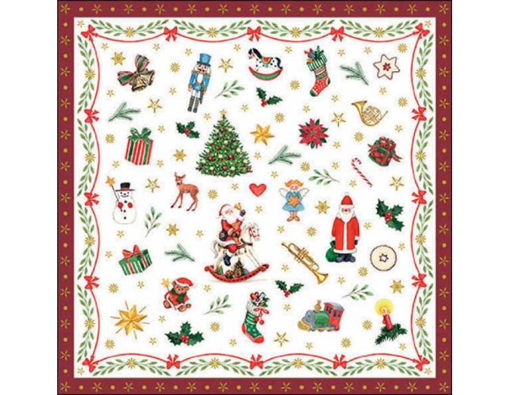 Serviette en papier décors avec symboles de Noël contour bordeaux