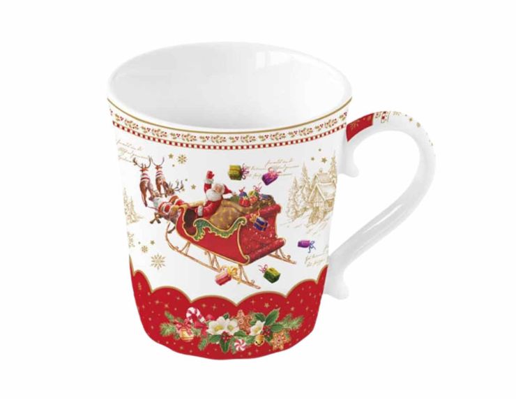 Tasse de Noël aux décors de Noël vintage, porcelaine. Hauteur 12cm. Capacité 340ml