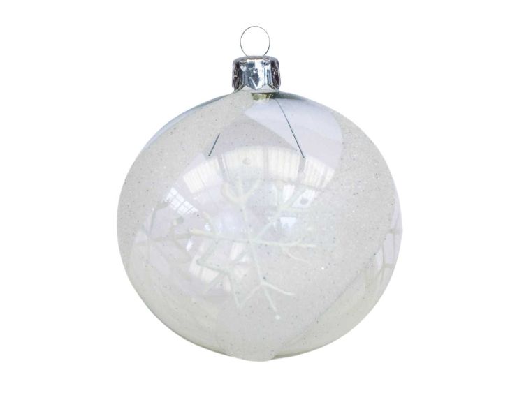 Boule de Noël transparente flocon blanc D8cm