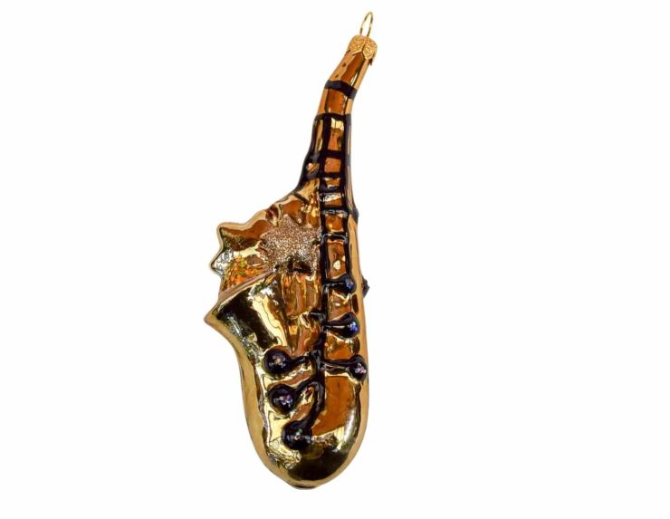 Boule de Noël originale saxophone doré en verre soufflé. 

Hauteur : 14cm