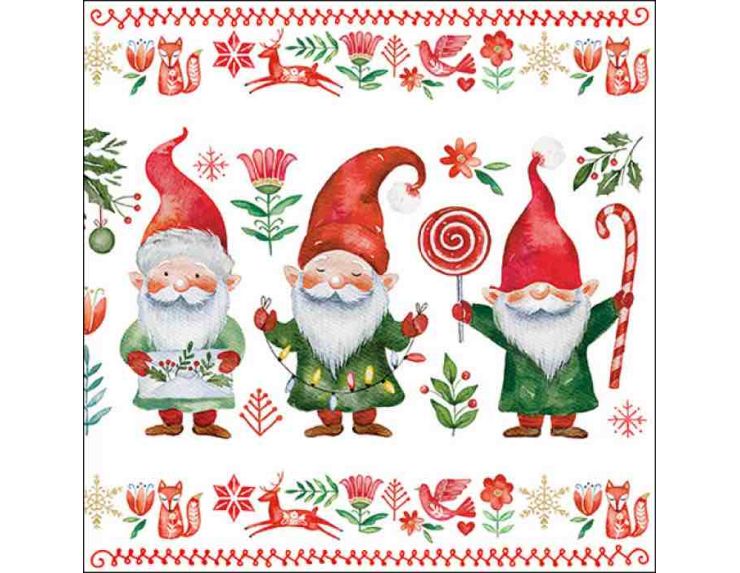 Serviette en papier gnomes rouges et verts

33x33cm