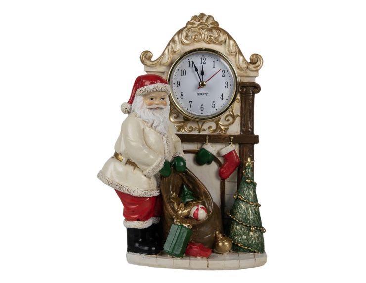 Horloge décorative avec Père Noël et sac de cadeaux.

Hauteur : 22cm