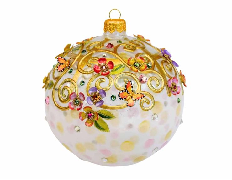 Boule de Noël luxe cristaux papillons D12cm