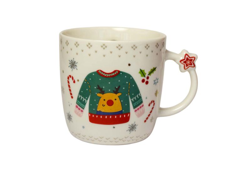 Joli mug de Noël blanc en porcelaine avec un pull de Noël 

Hauteur 12cm

Capacité 330ml