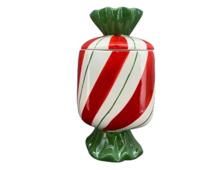 Pot bonbon rouge vert céramique H18cm