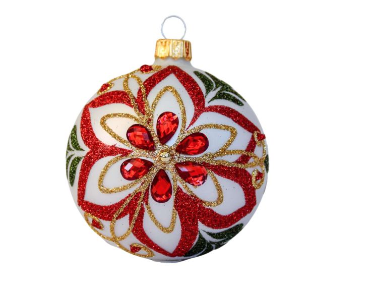 Boule de Noël Poinsettia strass D8cm