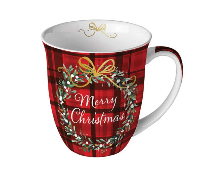 Mug de Noël rouge tartan 400ml