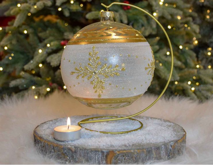 Photophore de Noël flocon doré verre soufflé D15cm