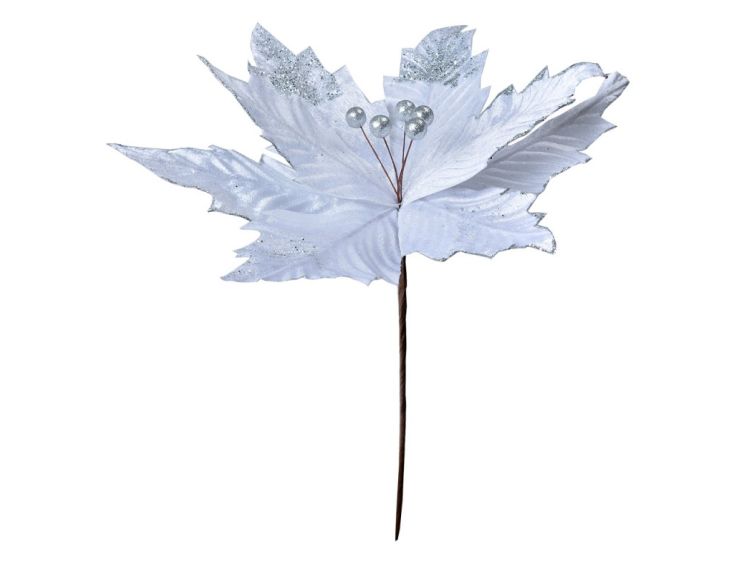 Fleur Poinsettia blanc argent D38cm