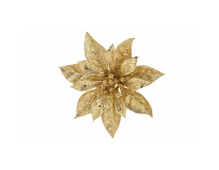 Poinsettia dorée brillante clip D15cm